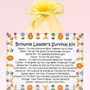 Kit de sobrevivência do líder Brownie ~ Presente e cartão divertidos e inovadores | Presente de aniversário | Cartões comemorativos | Presente personalizado do líder Brownie