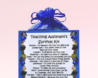 Teaching Assistant's Survival Kit (Blue) ~ Fun Novelty Gift & Card Alternative | Birthday Present | Greeting Cards | Thank You Teacher Gift