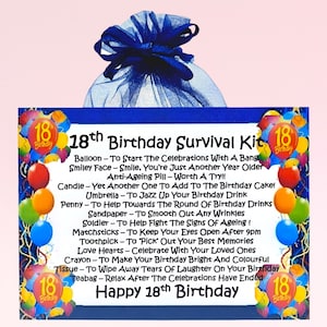 Kit di sopravvivenza per il 18° compleanno (blu) ~ Divertente regalo originale e biglietto di auguri / regalo ricordo / regalo per il 18° compleanno / regalo di compleanno per lui