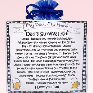 Survivalkit voor papa ~ Leuk nieuwigheidscadeau en -kaart | Verjaardagscadeau | Wenskaarten | Uniek gepersonaliseerd cadeau voor papa | Vaderdagherinnering