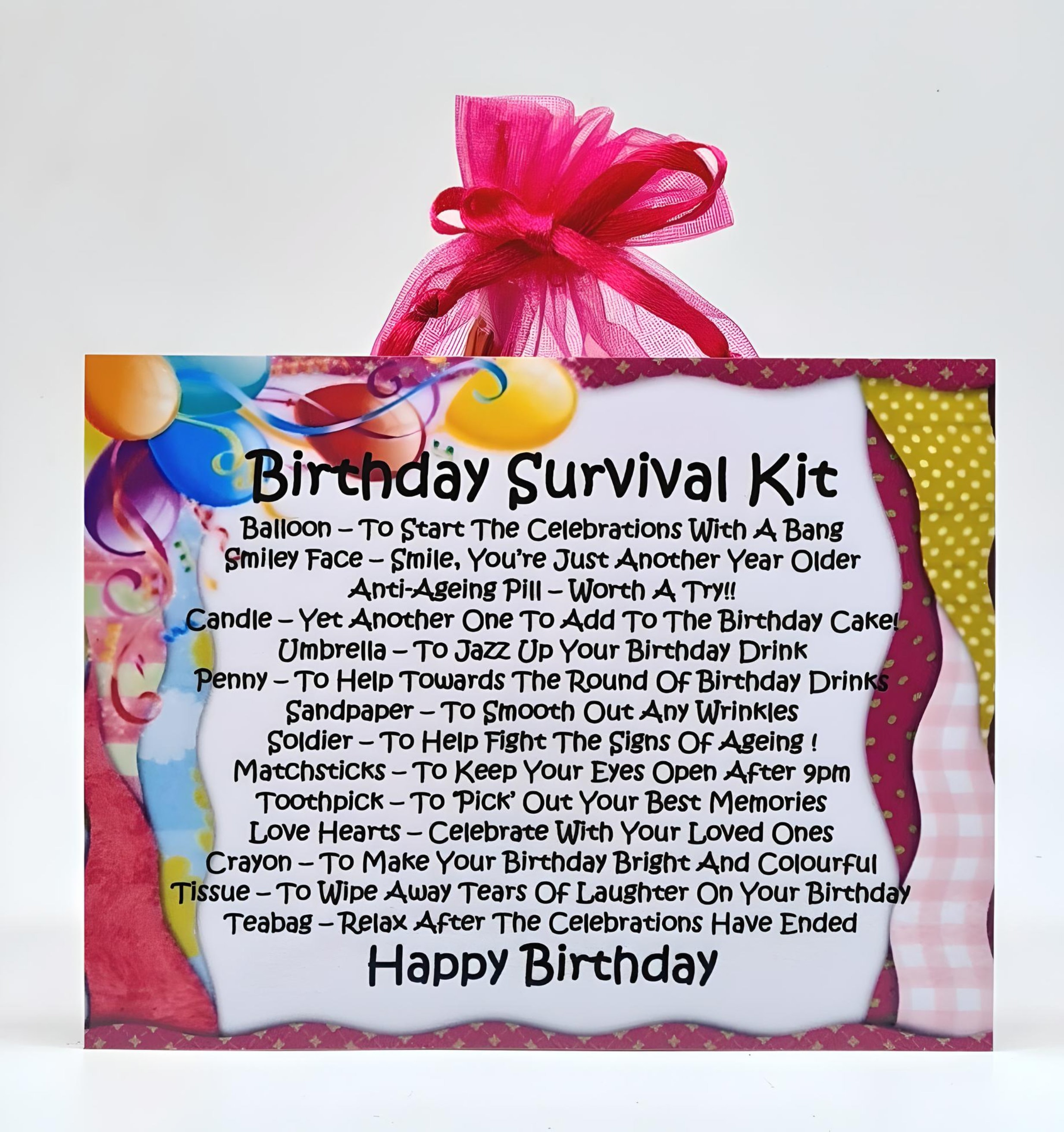 Birthday Survival Kit (pink) ~ Fun Novelty Gift & Greetings Card