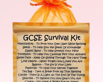 GCSE Survival Kit ~ Leuk nieuwigheidscadeau en kaart | Examensucces aanwezig | Veel geluk wenskaart & gepersonaliseerde aandenken