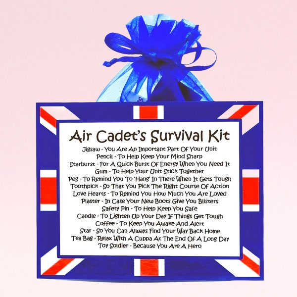 Trousse de survie des cadets de l'Air ~ Cadeau et carte fantaisie | Cadeau d'anniversaire | Cartes de voeux | Souvenir personnalisé de bonne chance