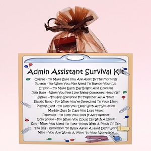 Kit de supervivencia para asistente administrativo ~ Regalo divertido y novedoso y tarjeta de felicitación / Regalo de cumpleaños / Tarjetas de felicitación / Agradecimiento / Recuerdo personalizado