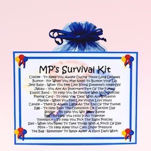MP's Survival Kit ~ Leuk nieuwigheid cadeau en kaartalternatief | Verjaardagscadeau | Wenskaarten | Veel succes |Gepersonaliseerde cadeau voor een politicus