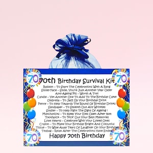 Kit de survie pour 70e anniversaire (bleu) ~ alternative amusante pour le cadeau et la carte de voeux | Cadeau souvenir | Cadeau personnalisé pour 70e anniversaire