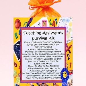 Kit de survie pour aide-enseignant ~ Cadeau et carte fantaisie | Cadeau d'anniversaire | Cartes de voeux | Cadeau de remerciement personnalisé pour professeur