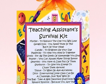 Teaching Assistant's Survival Kit ~ Fun Novelty Gift & Card | Birthday Present | Greeting Cards | Personalised Thank You Teacher Gift