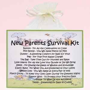 Kit de survie pour nouveaux parents ~ carte-cadeau fantaisie et souvenir | Félicitations à la naissance | Nouveaux parents | Cadeau baby shower
