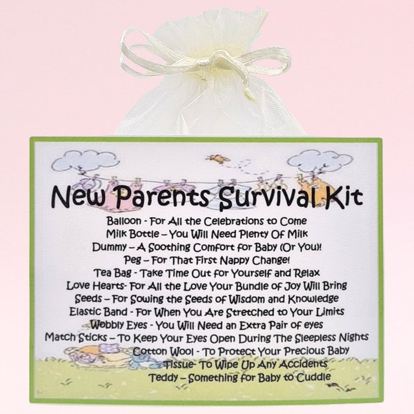 New Parents Survival Kit ~ Novelty Gift Card & Keepsake | Birth Congratulations | New Parents | Baby Shower Gift