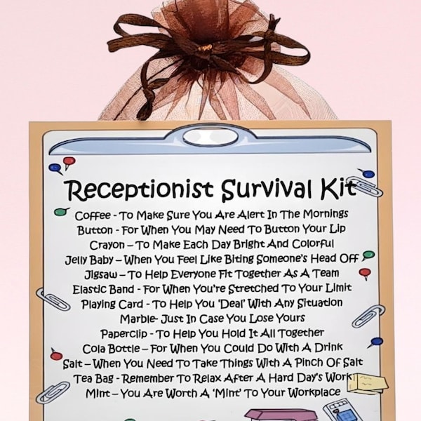 Receptionist's Survival Kit ~ Fun Novelty Gift & Card | Birthday Present | Greeting Cards | Personalised Gift for a Receptionist | Keepsake