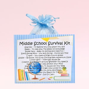 Kit de survie pour collège ~ Cadeau fantaisie amusant | Présent | Cartes de voeux | Bonne chance pour la nouvelle école | Cadeau unique | Souvenir de la nouvelle école