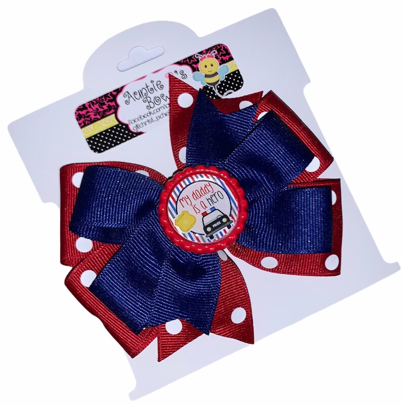 My Daddy is a Hero Police Officer Pinwheel Hair Bow 4\u201d