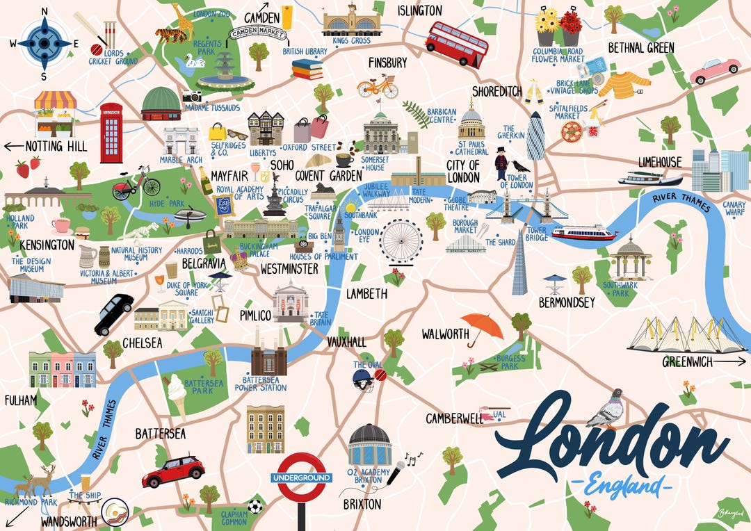 地図・旅行ガイド London MAP London - Map and Travel Guide Digital Print - Etsy