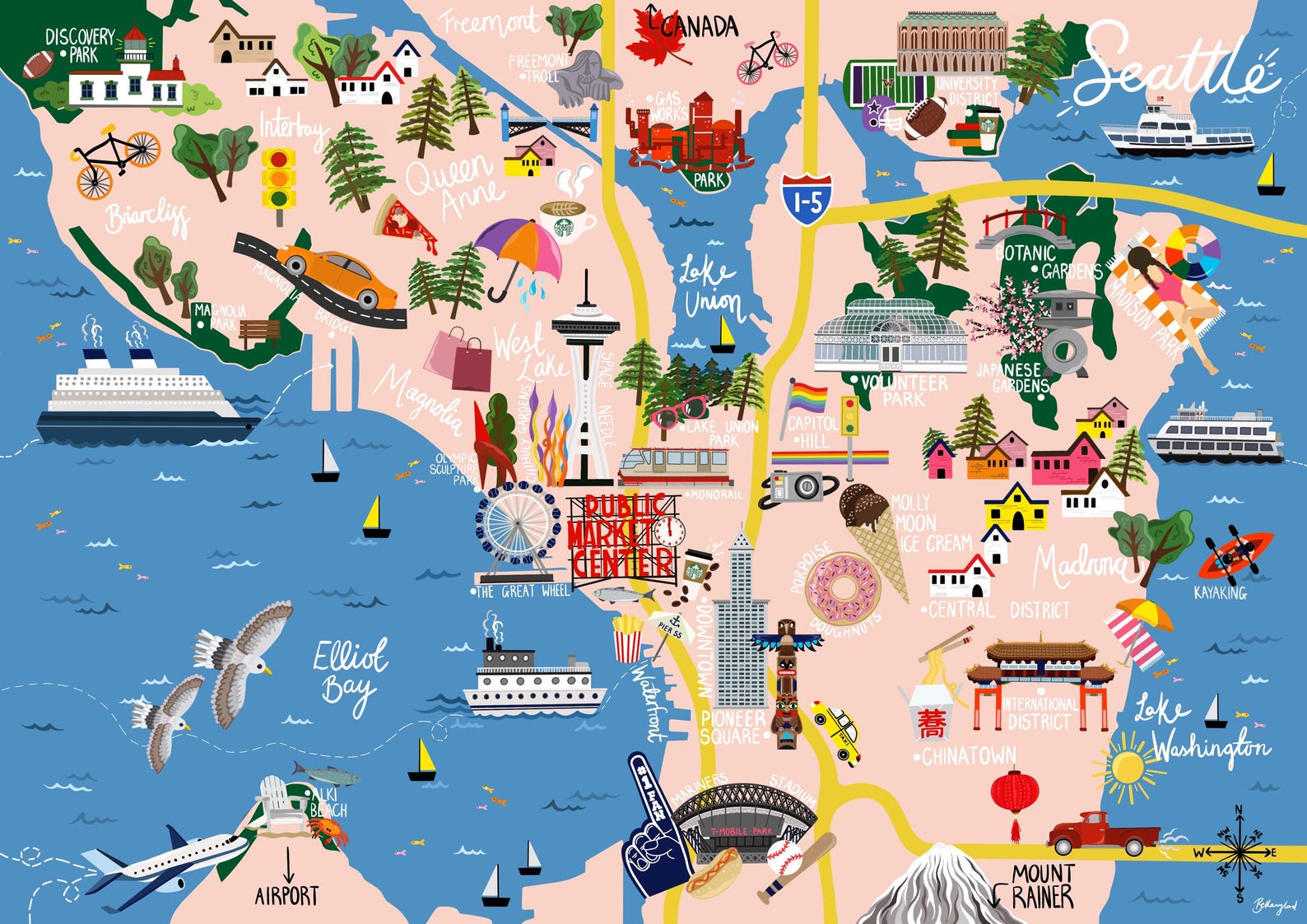 Seattle - Map and Travel Guide Digital Print - Etsy