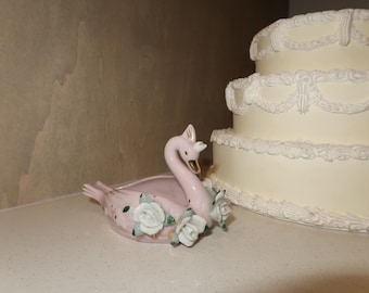 Irish Dresden Porcelain Lace Loving Swans Figurine, Vintage Swan