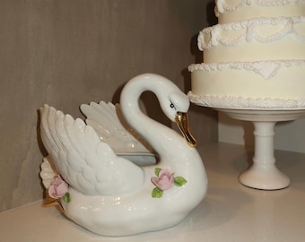 Irish Dresden Porcelain Lace Loving Swans Figurine, Vintage Swan