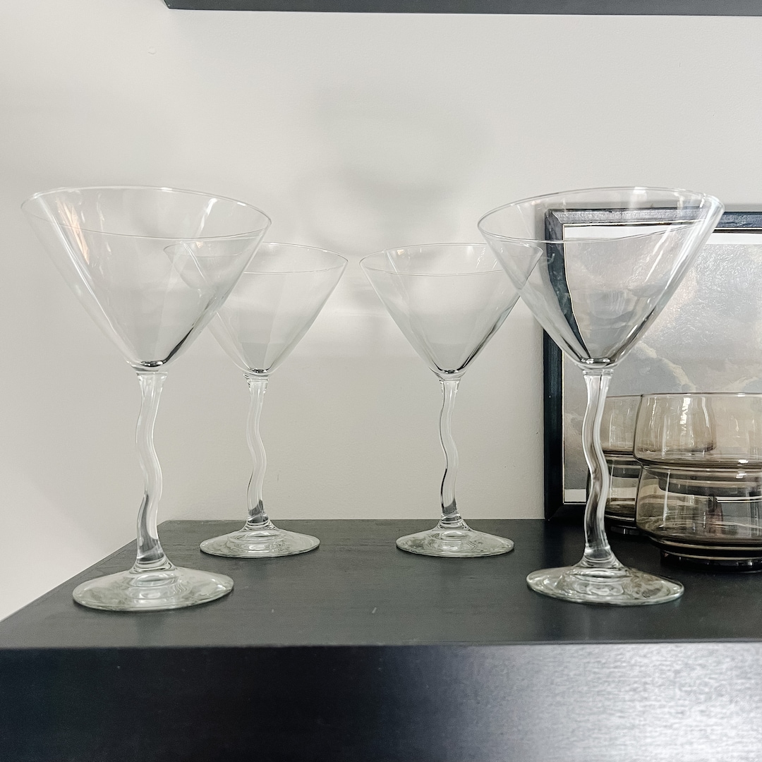 Vintage Zigzag Martini Glasses Set of 4 Stem Libbey Swiggle Etsy