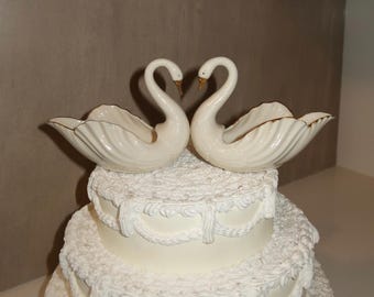Irish Dresden Porcelain Lace Loving Swans Figurine, Vintage Swan