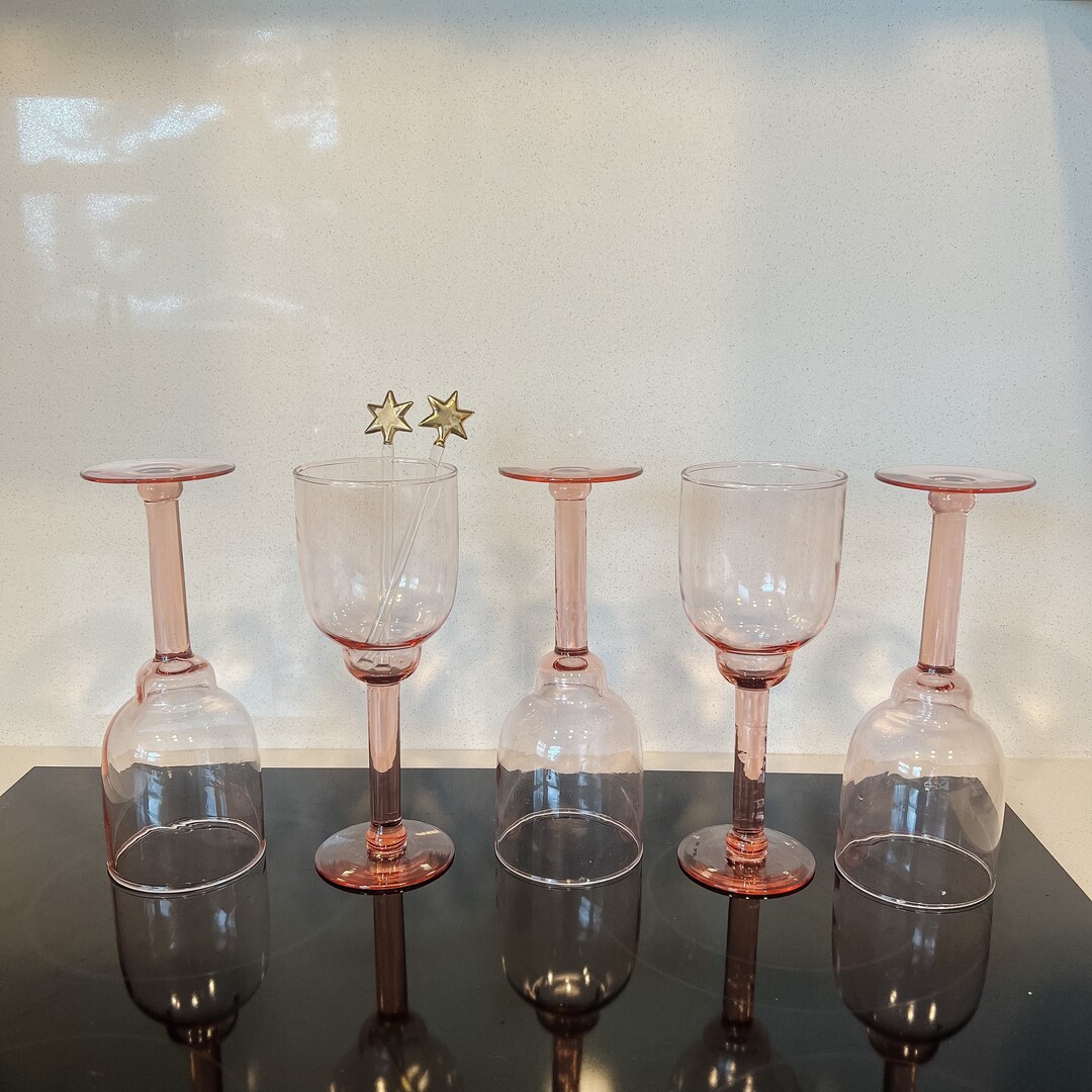 Vintage Pink Cocktail Glasses 5, Light Pastel Pink Wine Cocktail Glass