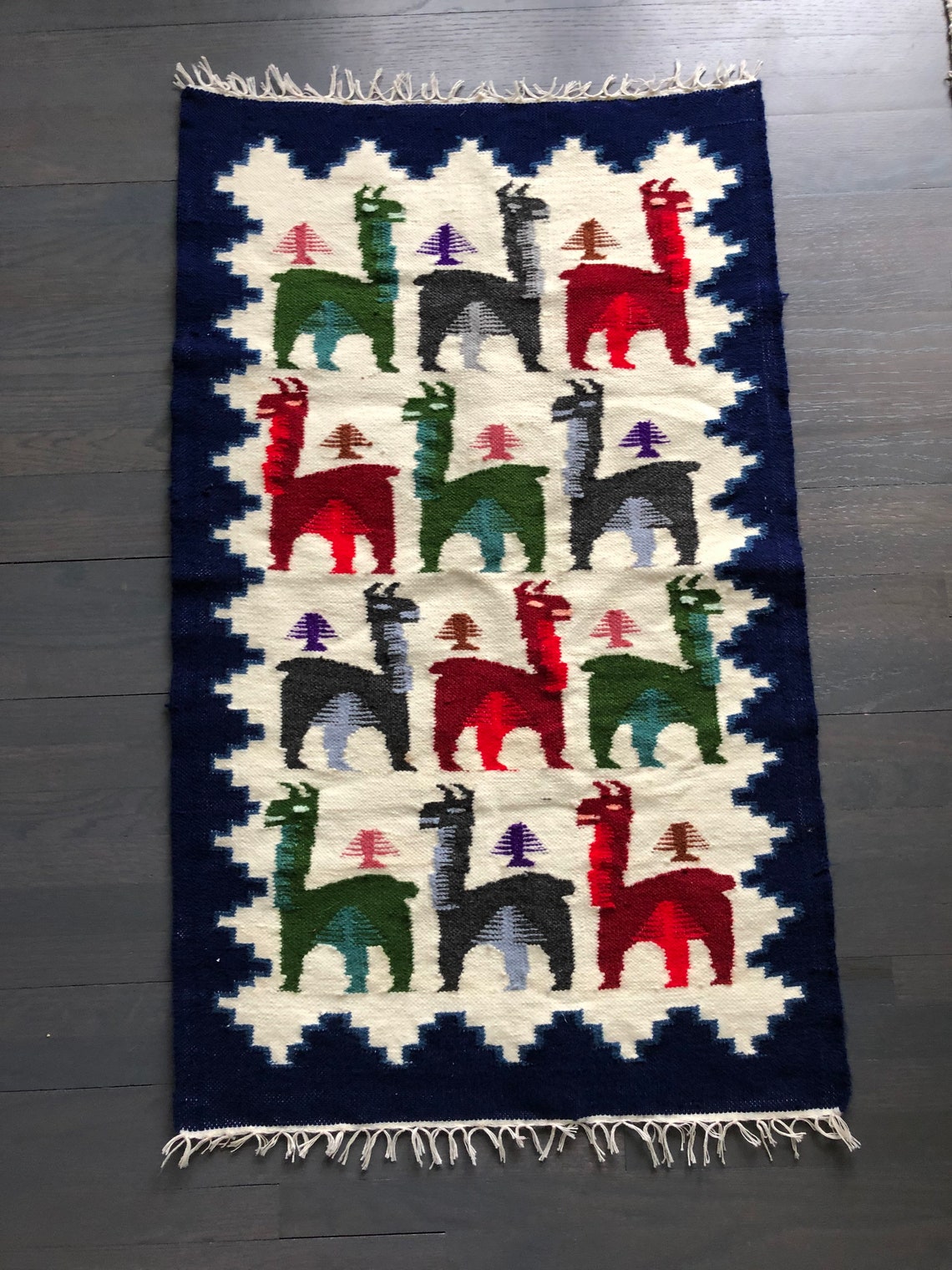 Vintage Peruvian Handwoven Rug Llama Motif Ethnic Folk Rug Etsy