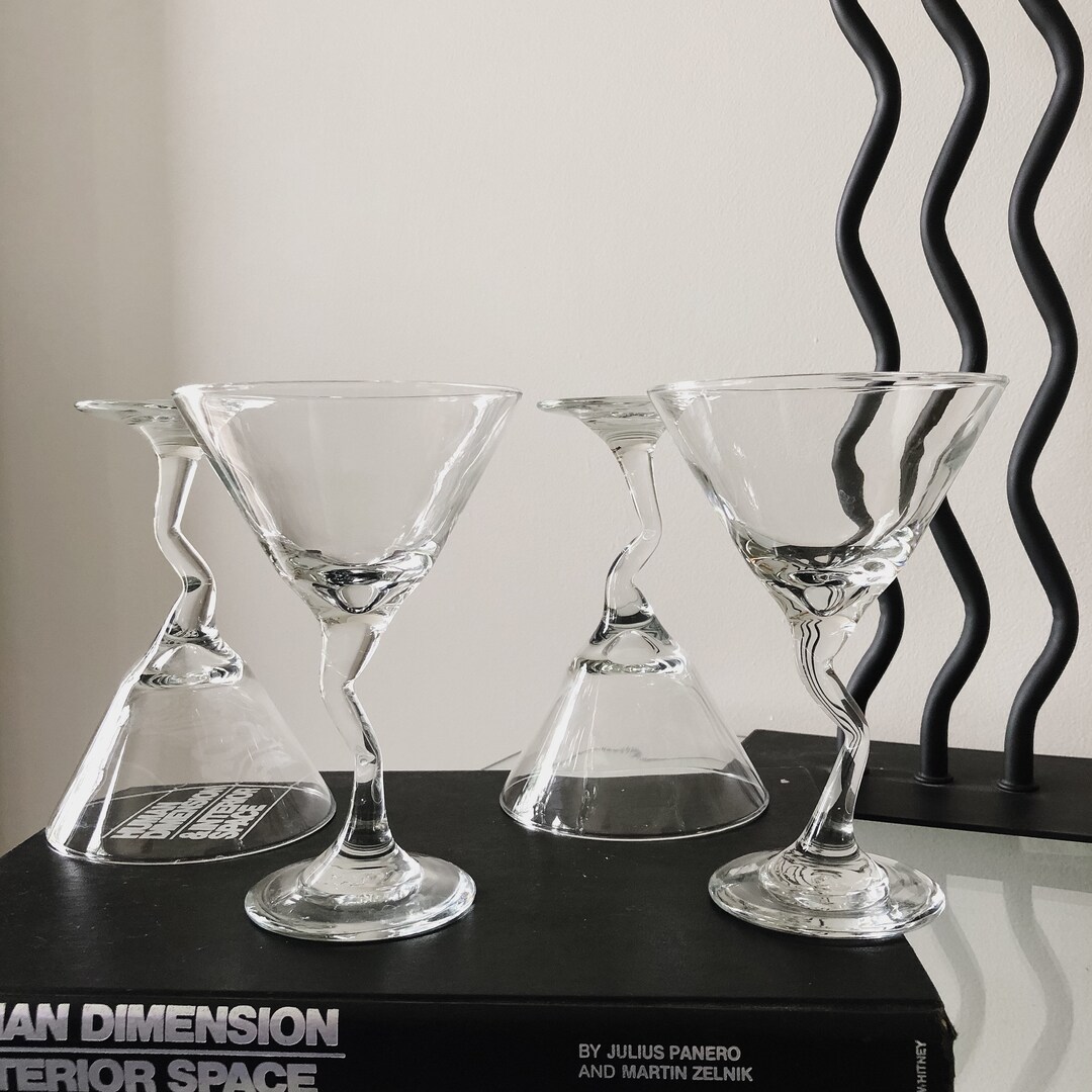 Vintage Zigzag Z Martini Glasses, Set of 4 Z Stem, Libbey Z Stem