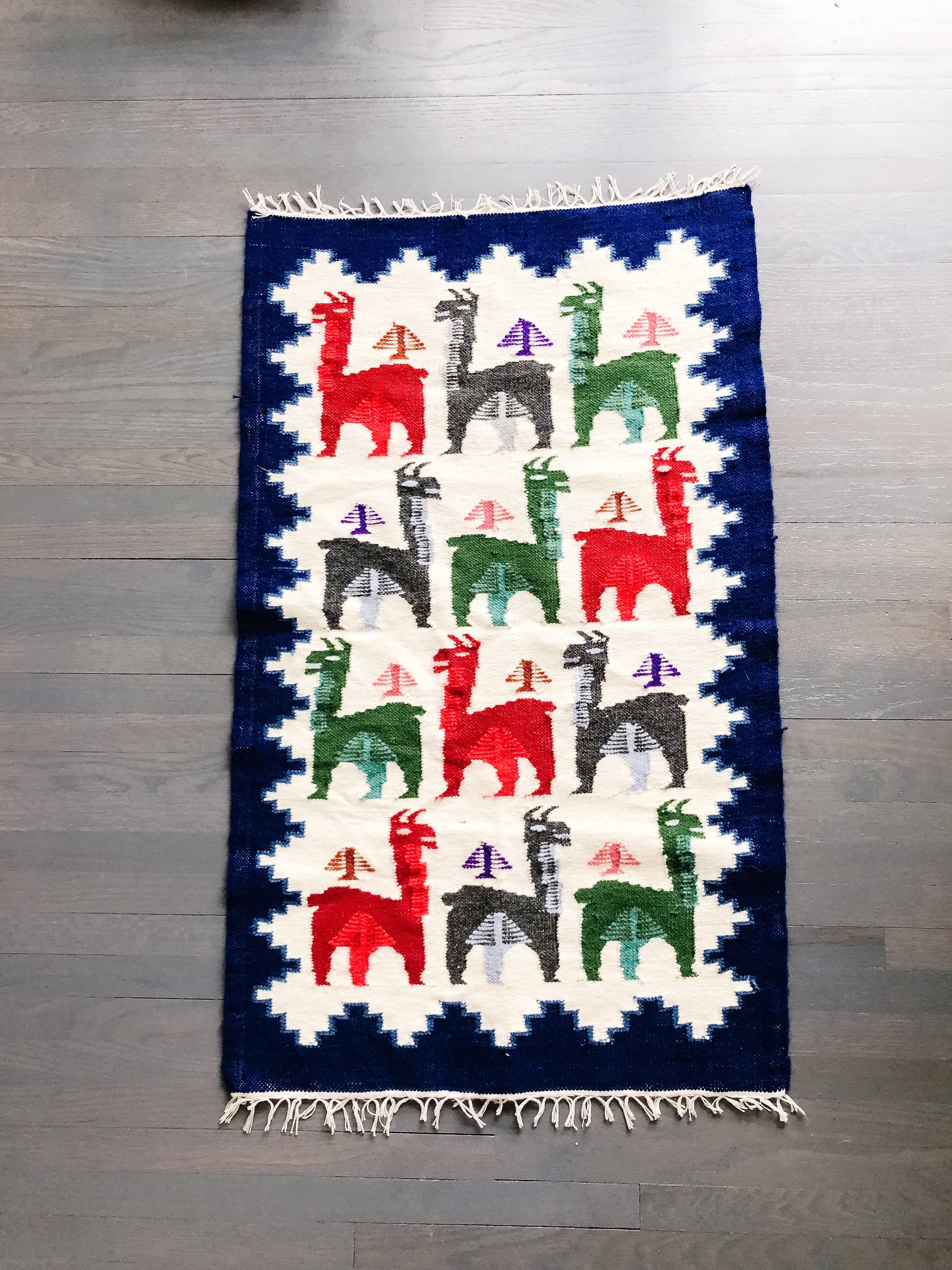 Vintage Peruvian Handwoven Rug Llama Motif Ethnic Folk Rug Etsy