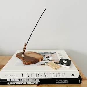 Vintage Agate Onyx and Brass Incense Holder, Desk Pen Holder, Stone Incense Holder Unique Incense Holder Apothecary Incense Holder