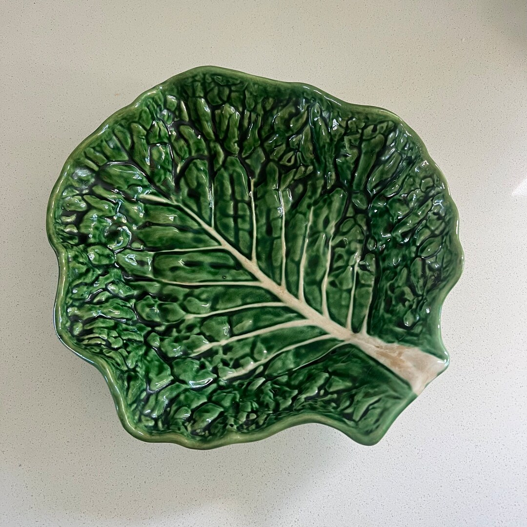 Vintage Cabbage Leaf Bowl, Made in Portugal, Green Cabbage Bowl, Table
