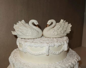 Irish Dresden Porcelain Lace Loving Swans Figurine, Vintage Swan