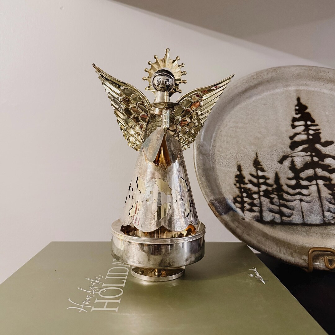 Vintage Silver and Brass Angel Music Box, Revolving Angel Figurine ...