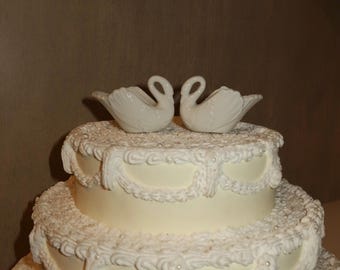 Irish Dresden Porcelain Lace Loving Swans Figurine, Vintage Swan