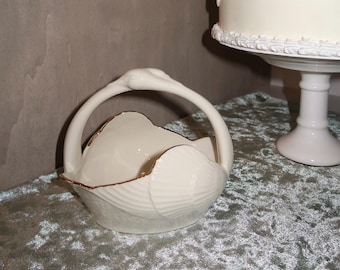 Irish Dresden Porcelain Lace Loving Swans Figurine, Vintage Swan
