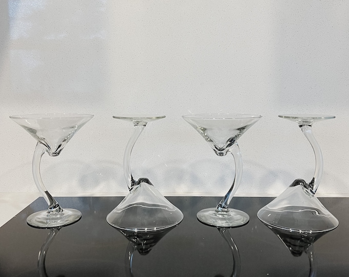 Vintage Curved Offset Stem Martini Glasses 4, Libbey Swerve Stem Espresso Martini Curved Stem