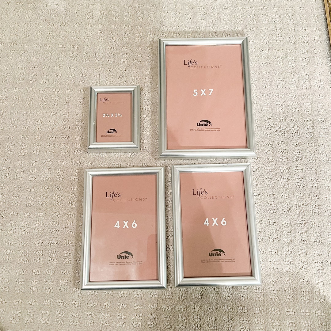 Silver Metal Picture Frames, Set of 4 Vintage Silver Photo Picture