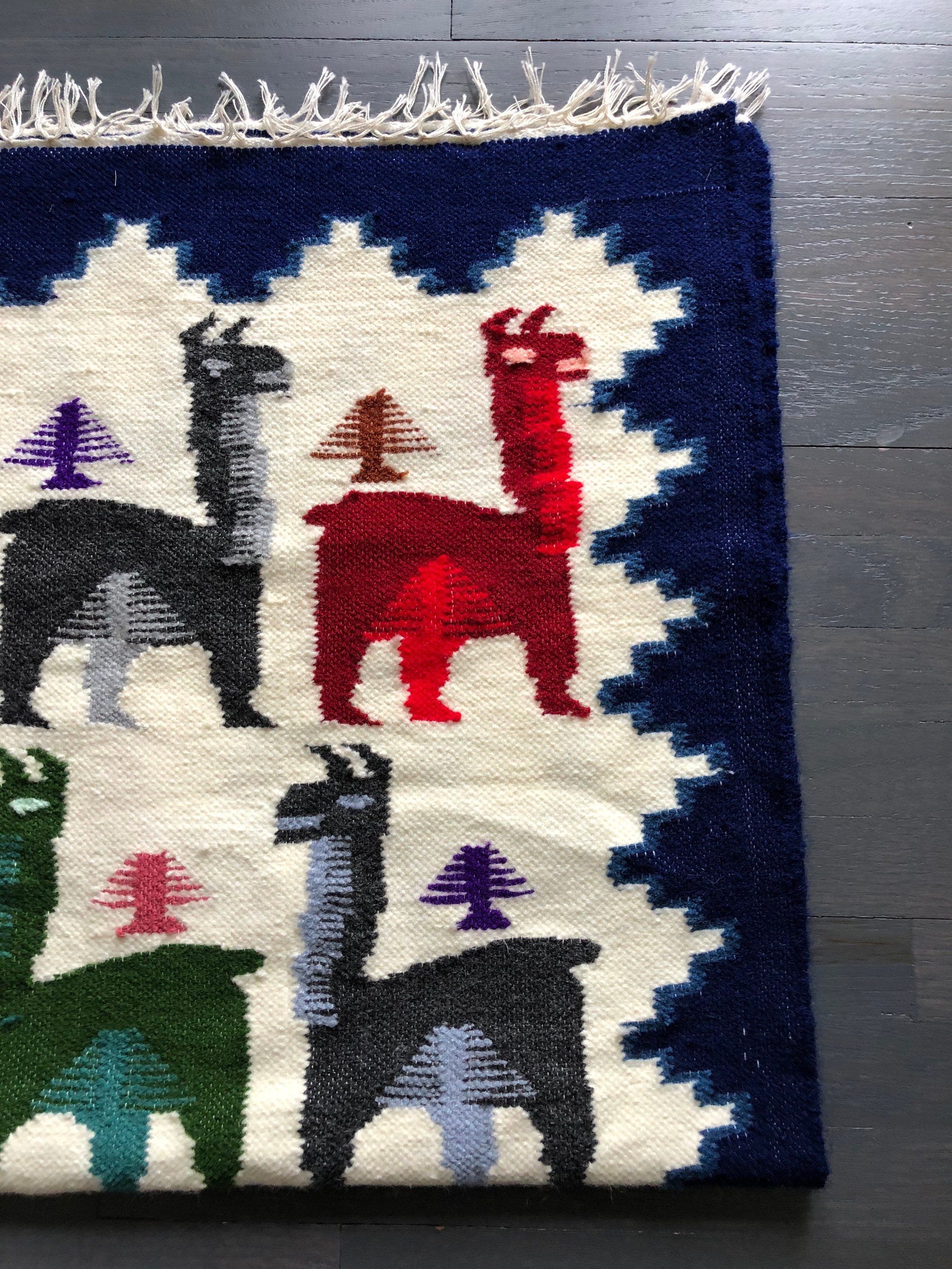 Vintage Peruvian Handwoven Rug Llama Motif Ethnic Folk Rug Etsy