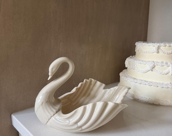 Irish Dresden Porcelain Lace Loving Swans Figurine, Vintage Swan