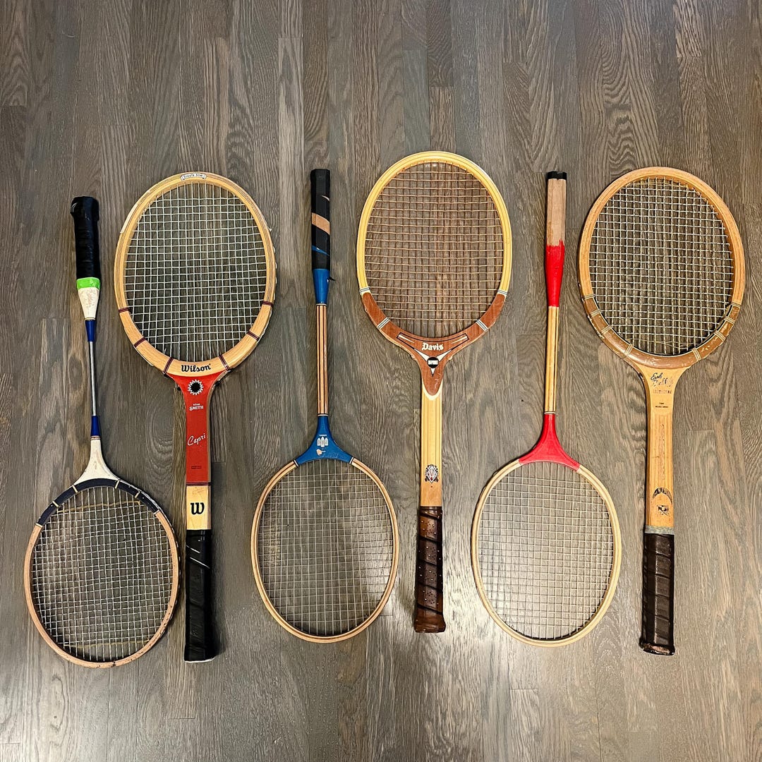 Vintage Wooden Tennis Racquets (3), Badminton Racquets (3) Set of ...