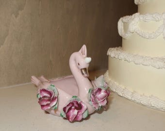 Irish Dresden Porcelain Lace Loving Swans Figurine, Vintage Swan