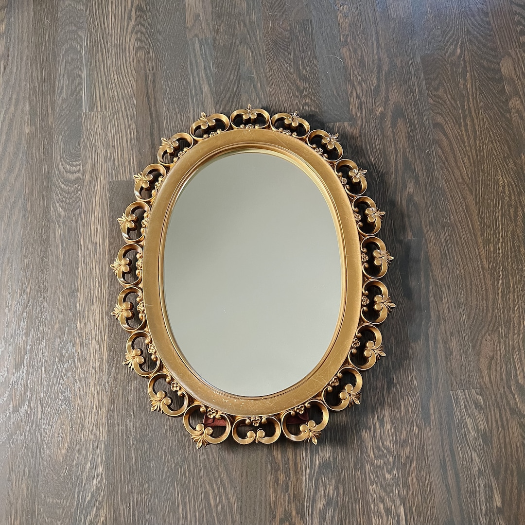 Gold Vintage Ornate Gold Oval Wall Mirror Vintage Mirror Etsy