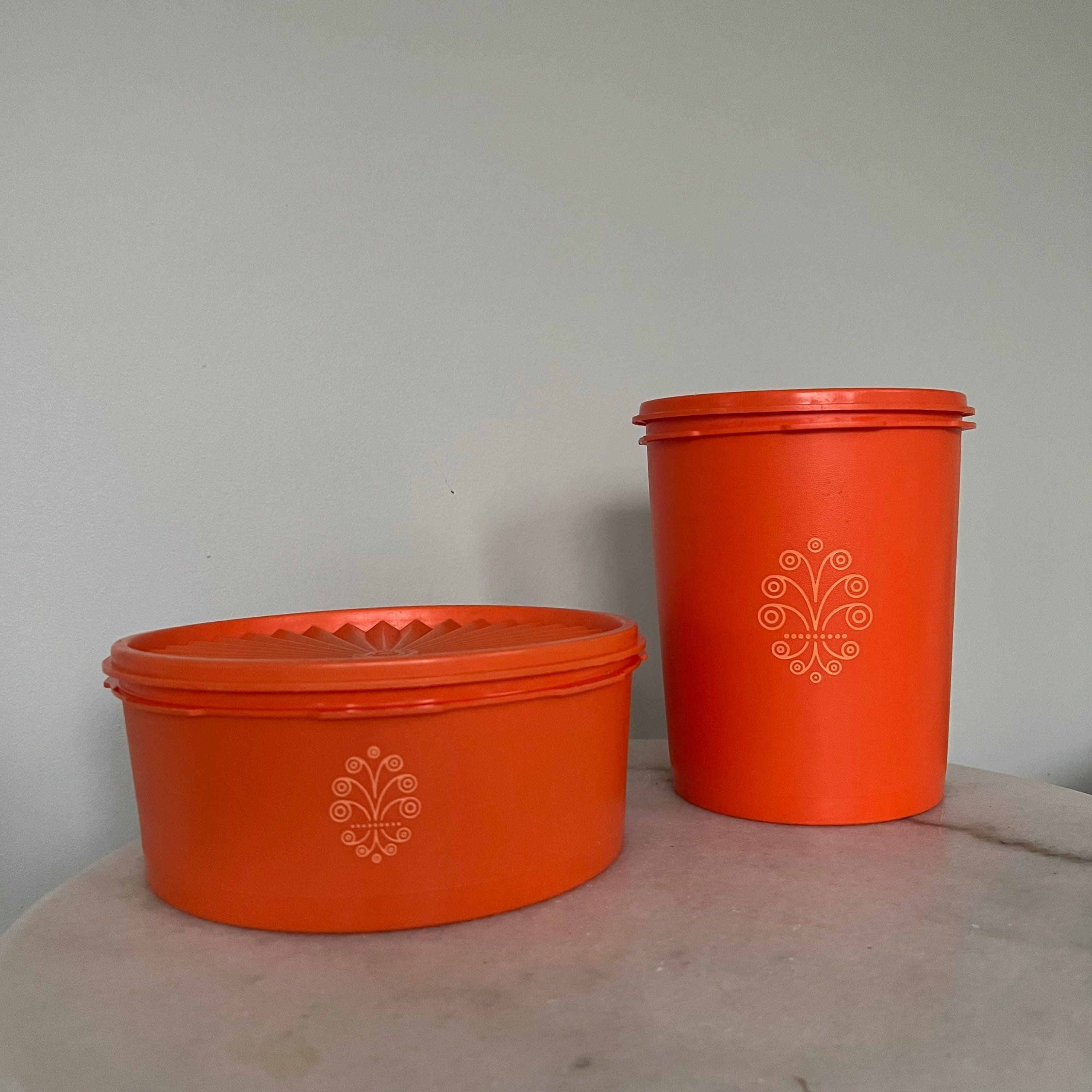Vintage Orange Tupperware Canister Set, Mid Century Kitchen