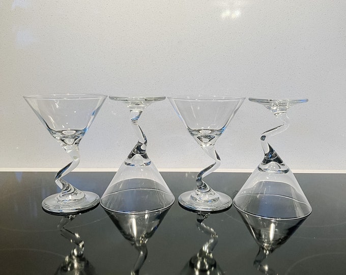 Vintage Zigzag Z Cordial Martini Glasses, Set of 4 Z Stem, Libbey Z