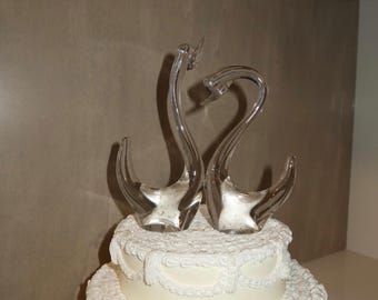 Irish Dresden Porcelain Lace Loving Swans Figurine, Vintage Swan