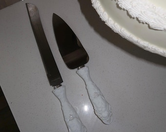 Vintage Ornate Silverplate Wedding Cake Server – Vintage Cake Knife Server Set – Bridal Shower Gift – Elegant Wedding Decor, Porcelain Cake