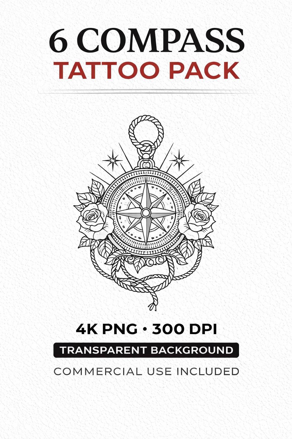 Compass Rose Tattoo Flash – 6 Designs, 4K PNG (commercial Use) Instant ...