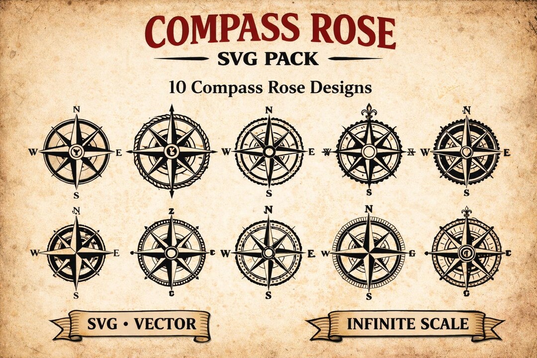 Compass Rose SVG Bundle – Nautical Compass SVG Pack – 10 Compass Rose ...