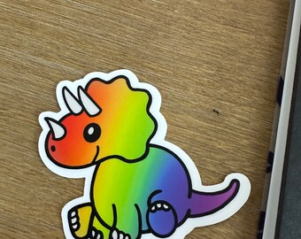Rainbow Triceratops Sticker | Pride Dino | Pride Sticker | Triceratops Sticker | Fun Dinosaur Sticker | Rainbow Dino