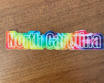 North Carolina tie dye sticker, NC sticker, North Carolina sticker, Rainbow NC sticker