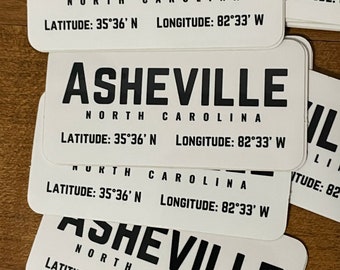 Asheville NC sticker, AVL sticker, Asheville gift, Asheville coordinates, Asheville longitude and latitude