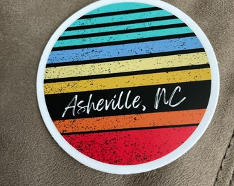 Asheville Sticker, Asheville NC, Retro Asheville, circle Asheville sticker, Asheville mountains, Asheville decal